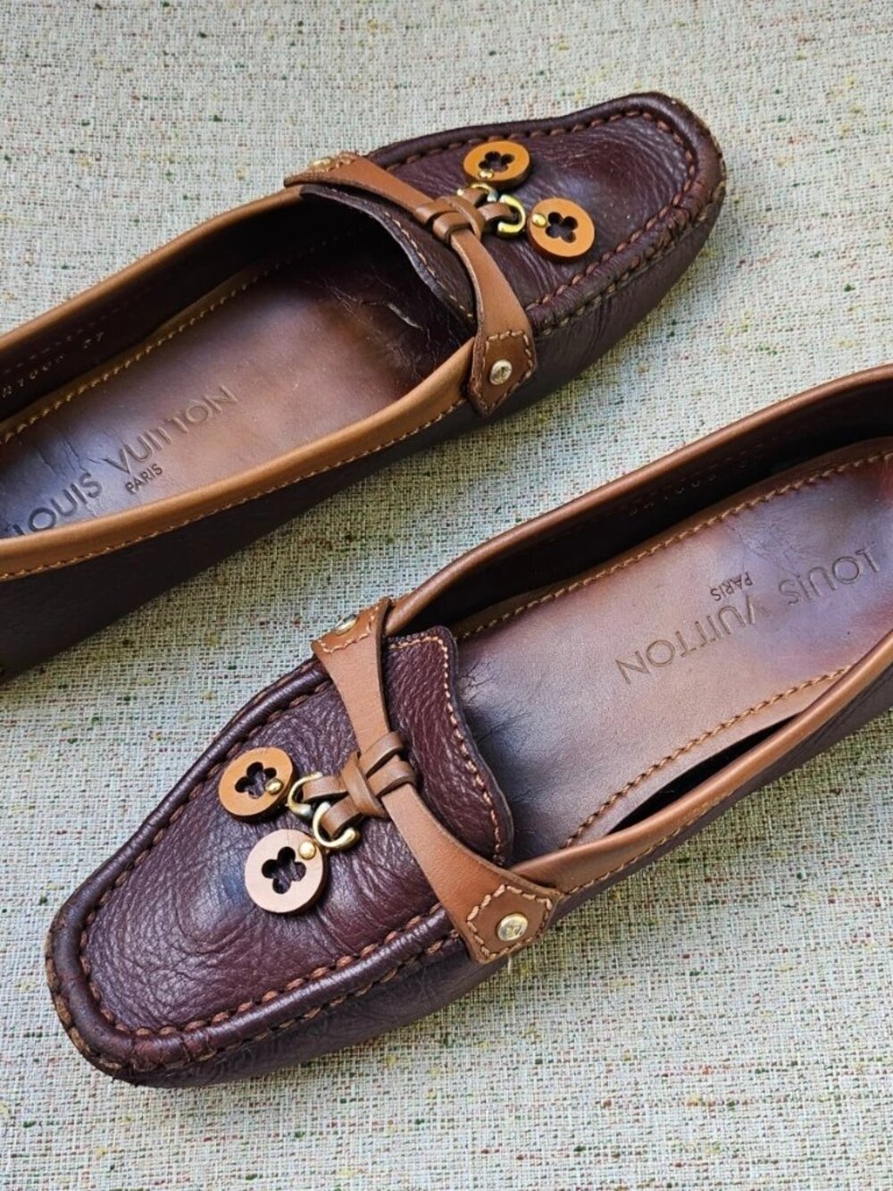 Vintage Louis Vuitton Women Shoes Loafer Slip on Brown Leather Size 37 Italy - Picture 4 of 12